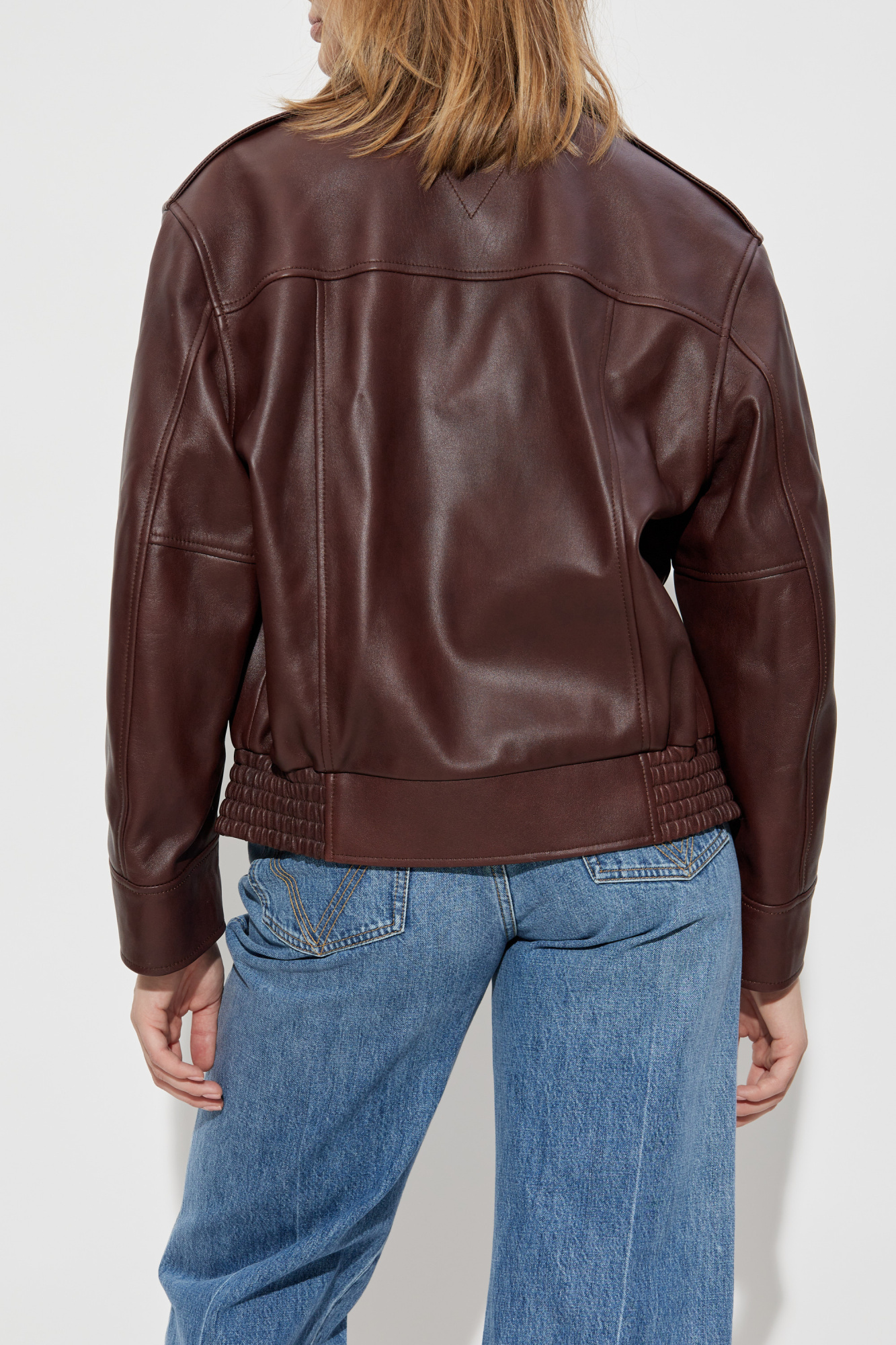 Bottega Veneta Leather jacket with a detachable fur collar